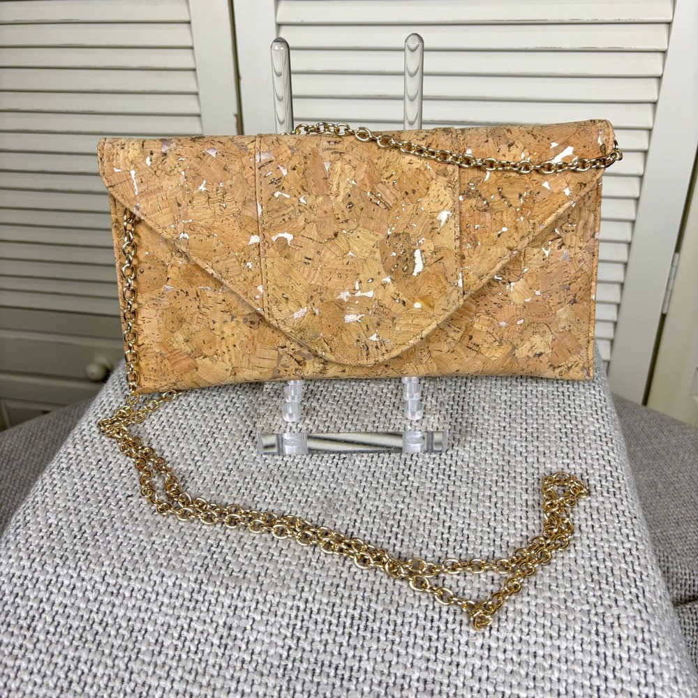 Gold flecked Cork Clutch Organic Cork Purse w/ removable chain strap purse gold
